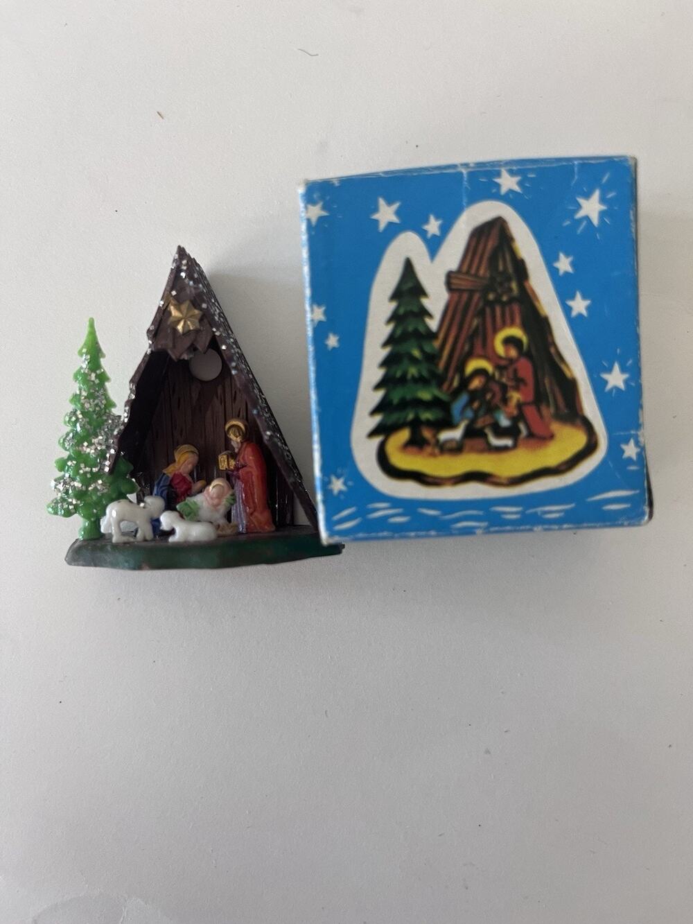 Mini 2 "Nativity Scene Set Giltter Christmas Plastic ~ Hong Kong
